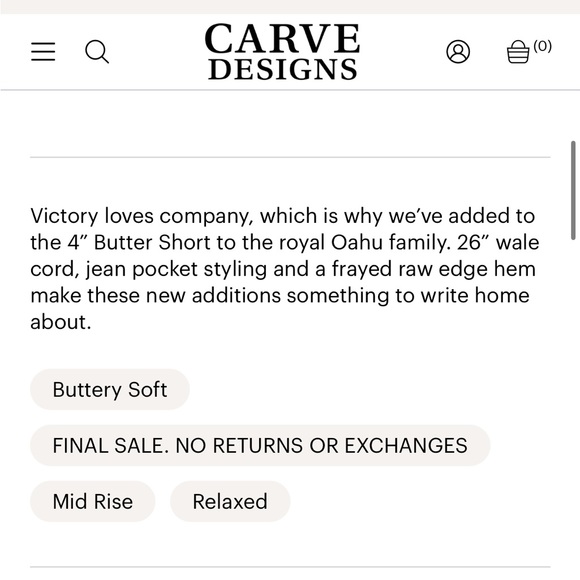 Carve Designs sz 2 Oahu 4” Butter Shorts in Light Olive cord soft - Picture 3 of 11